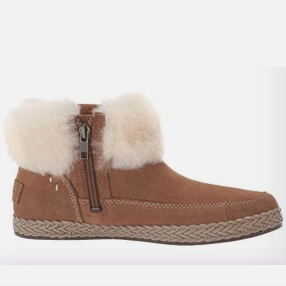 UGG Tan Suede Winter Boots with Cream Fur Size 6M - Picture 8 of 8